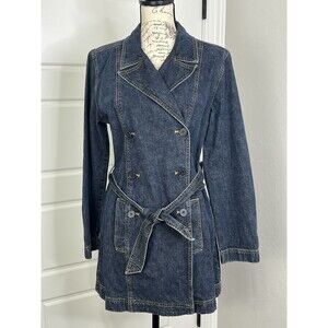 Ann Taylor Loft Jacket Womens Size 10 Dark Denim Double Breasted Belted Career